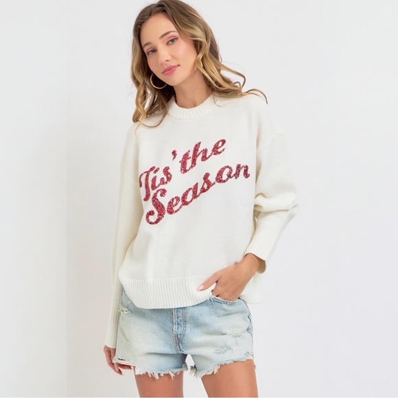 Sequins Lettering Christmas Holiday Sweater Top - Picture 6 of 8